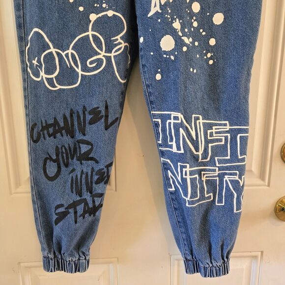 SONG Y2K Women Graffiti Denim Jogger Art Jeans Size 9 Graphic Grunge Punk Skater - Picture 4 of 6